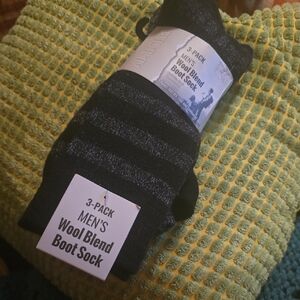 3 Pair Wool Blend Boot Socks Black Gray - Hiking Winter Men's  Large 9-12